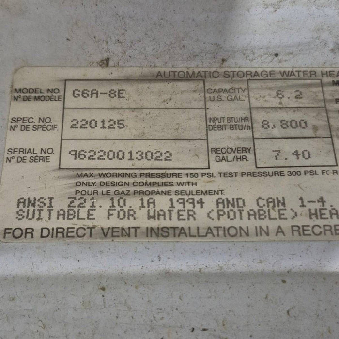 Used Complete Atwood Hot Water Heater, 6 Gal. - G6A-8E