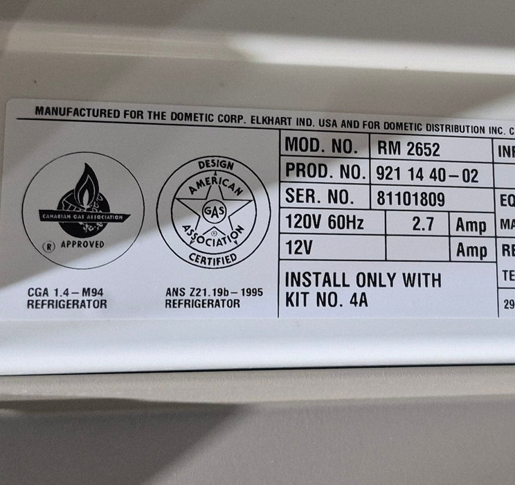 Used Complete Dometic Fridge, 2 - WAY - RM2652 - Young Farts RV Parts