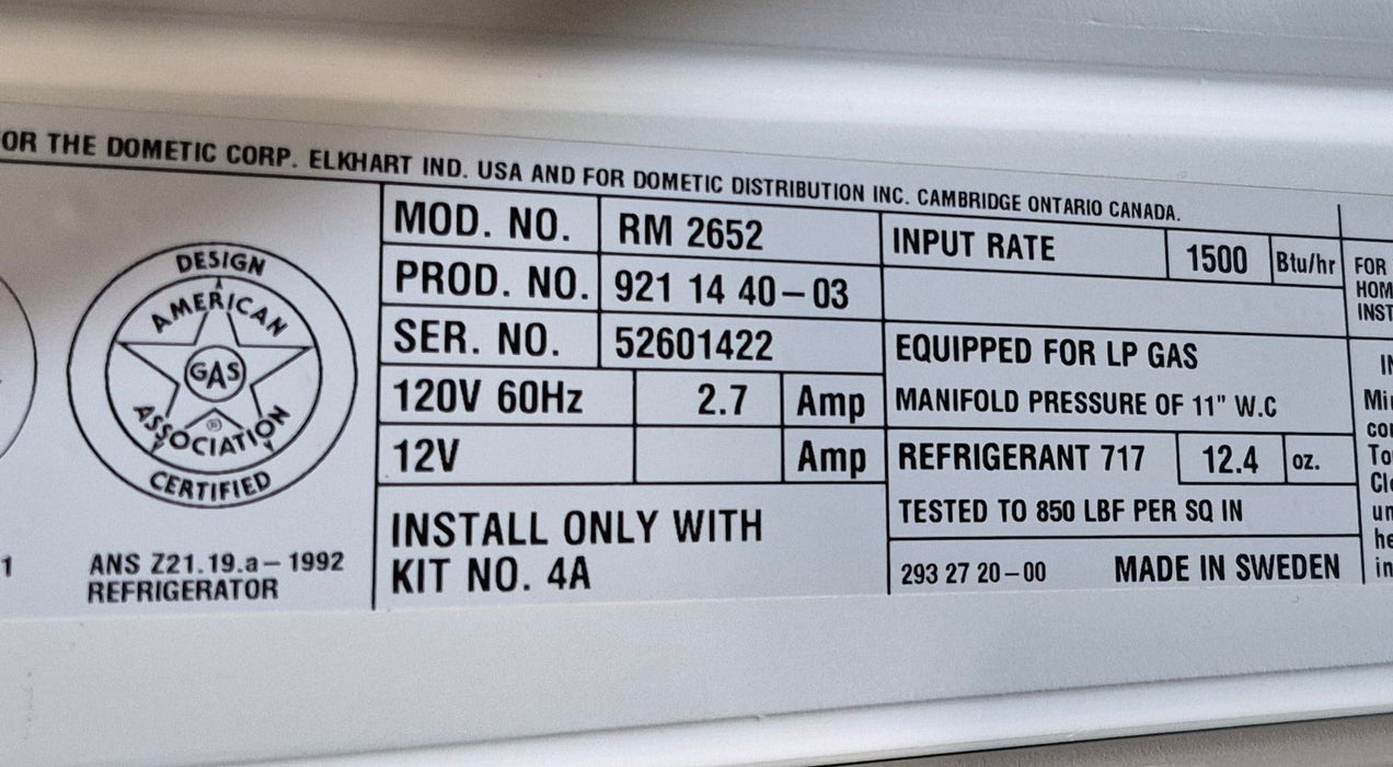 Used Complete Dometic RM2652 Fridge 2 - WAY - Young Farts RV Parts