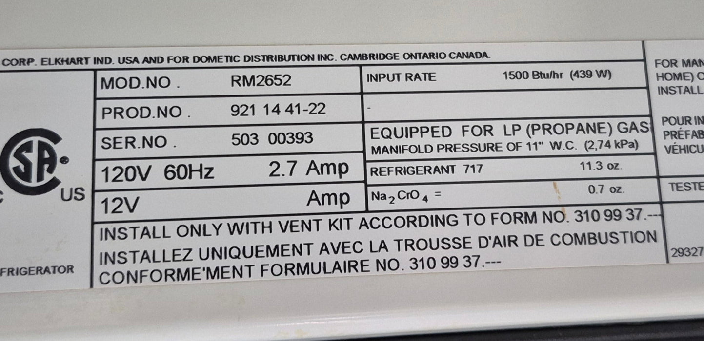 Used Complete Dometic Fridge, 2-Way - RM2652