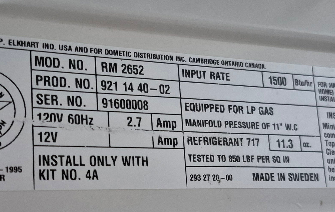 Used Complete Dometic Fridge, 2-Way - RM2652
