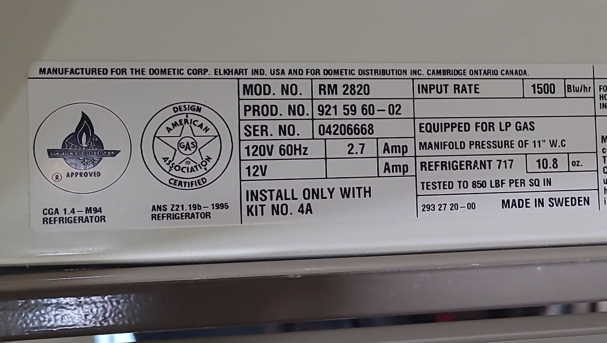 Used Complete Dometic Fridge, 2-Way - RM2820