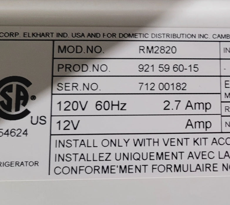 Used Complete Dometic Fridge, 2-Way - RM2820