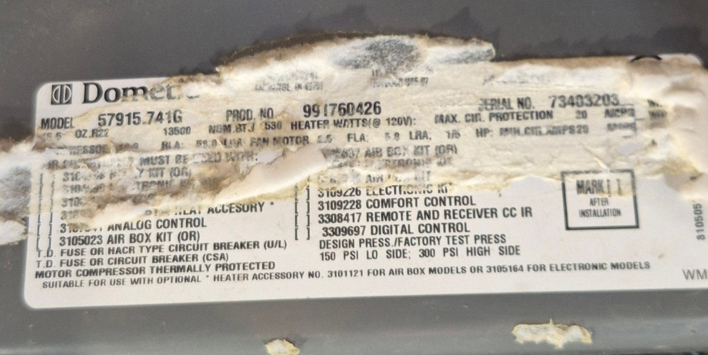 Used Complete Duo - Therm Air Conditioner Head Unit 57915.741G - 13500BTU Cool Only - Young Farts RV Parts