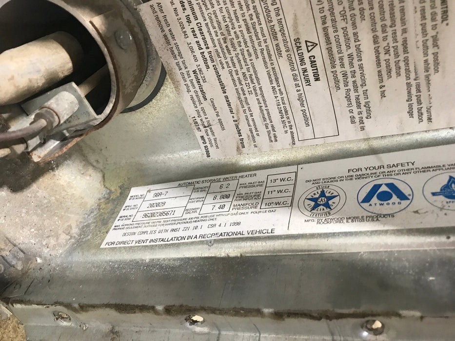 Used Complete G6A-7 Atwood Hot Water Heater 6 Gal.
