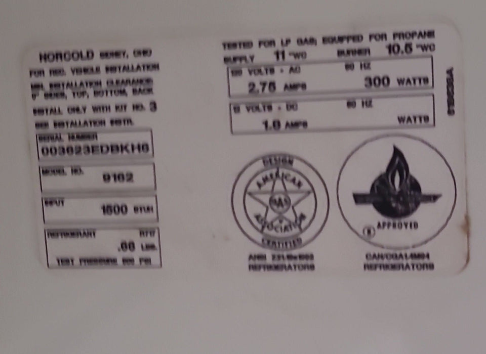 Used Complete Norcold Fridge, 2-Way - 9162