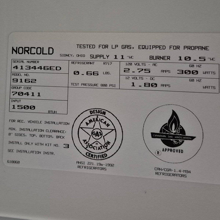 Used Complete Norcold Fridge, 2-WAY - 9162