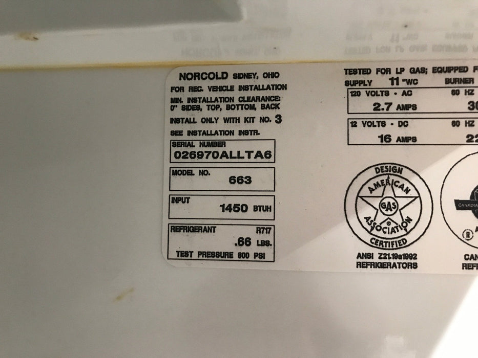 Used Complete Norcold Fridge, 3-Way - 663