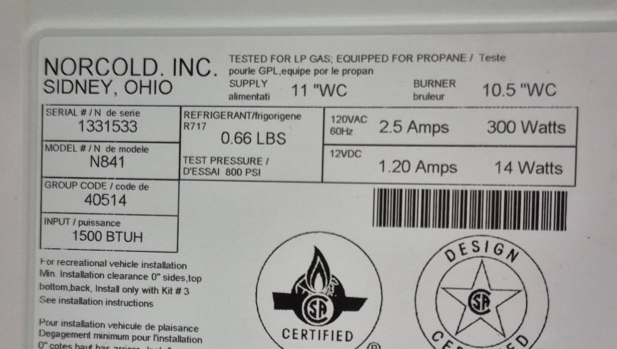Used Complete Norcold Fridge, 2-Way - N841