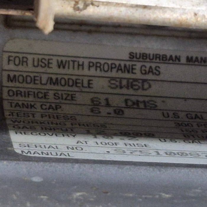 Used Complete Suburban Hot Water Heater, 6 Gallon - SW6D- 12.5 X 12.5 X 19.25