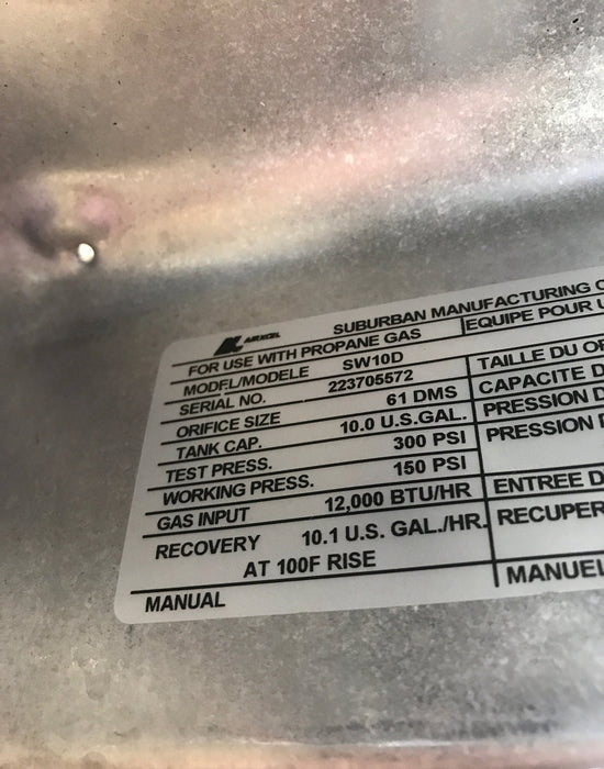 Used Complete Suburban Hot Water Heater, 10 Gallon - SW10D