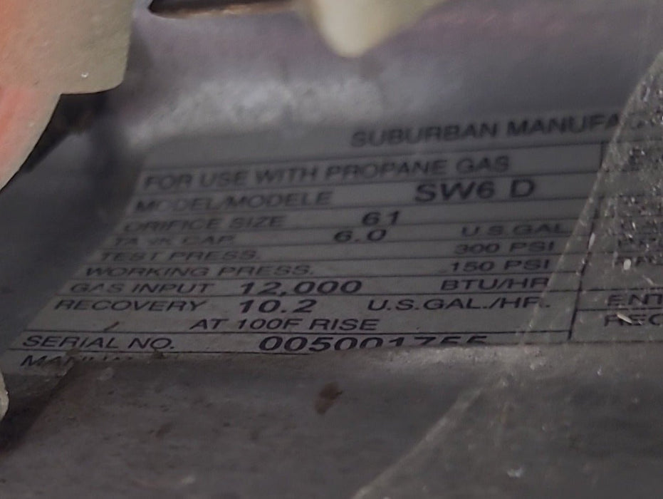 Used Complete SW6D Suburban Hot Water Heater 6 Gal.