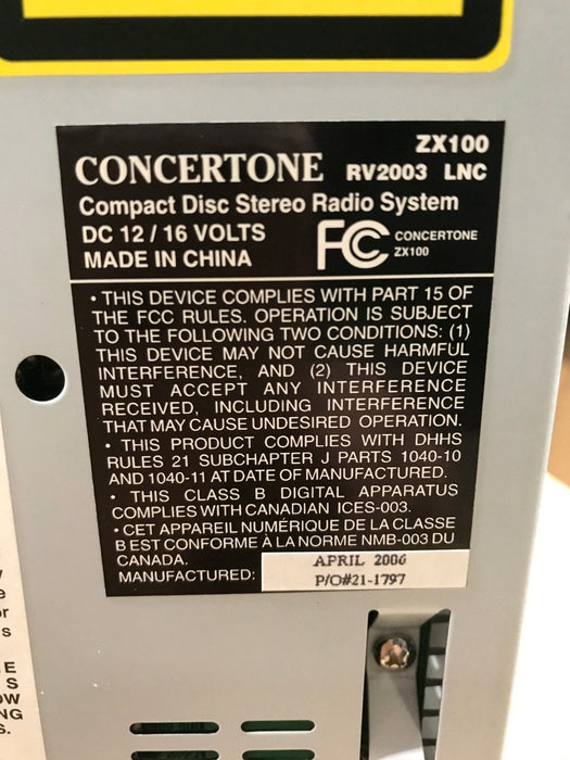 Used Concertone RV Radio ZX100