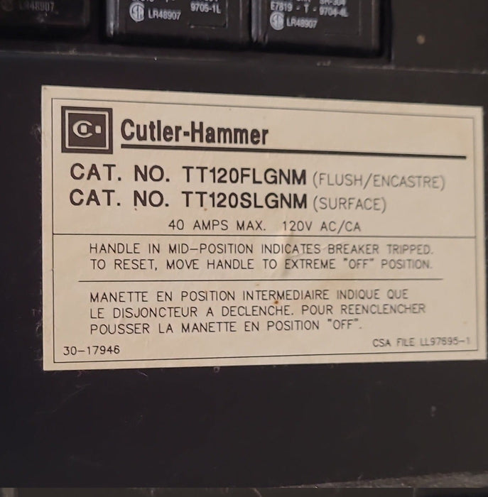 Used Cutler-Hammer Load Center- TT120FLGNM - Young Farts RV Parts