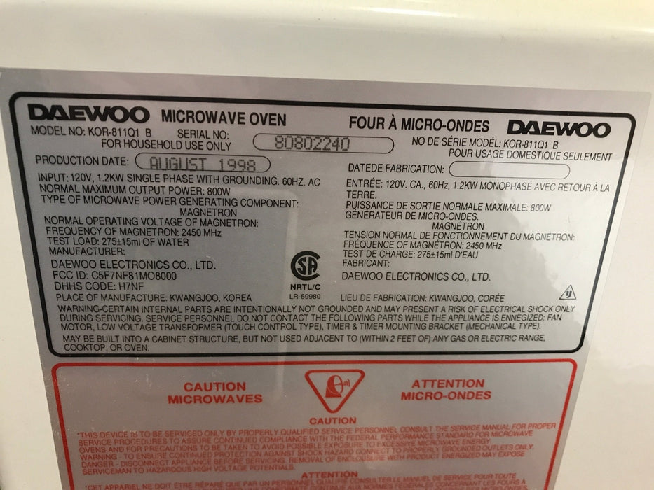 Used Daewoo RV Microwave 19 1/2" W x 11 1/4" H x 13 1/2" D
