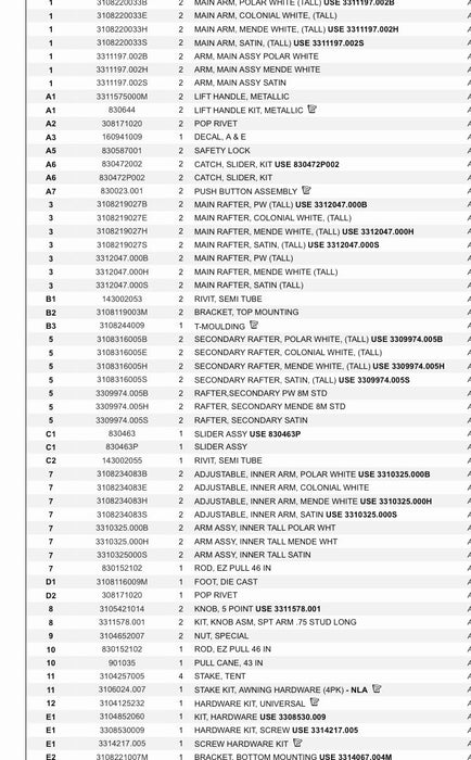 Used Dometic / A&E Awning Main Arm Tall 3311197.002B