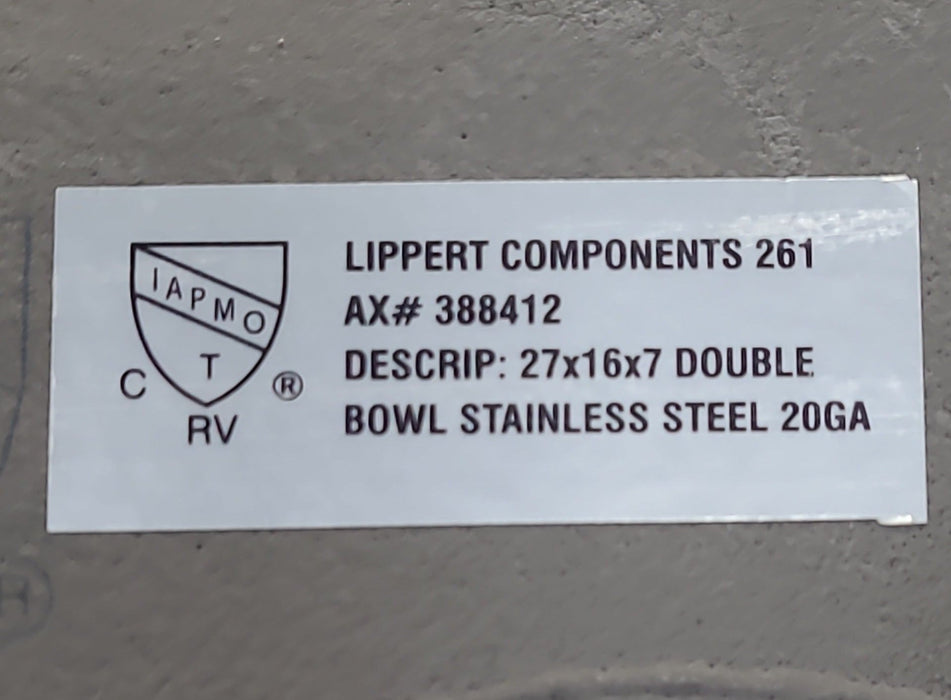 Used Double Kitchen Sink 27" X 16" X 7" D