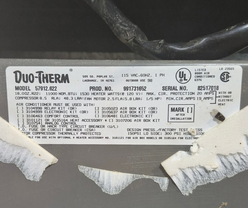 Used Duo - Therm Air conditioner Head Unit 57912.622 - 11000 BTU Cool Only - Young Farts RV Parts