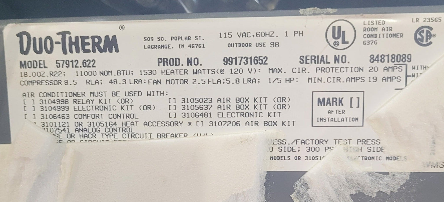 Used Duo-Therm Air Conditioner, Head Unit, 11000 BTU, Cool Only - 57912.622