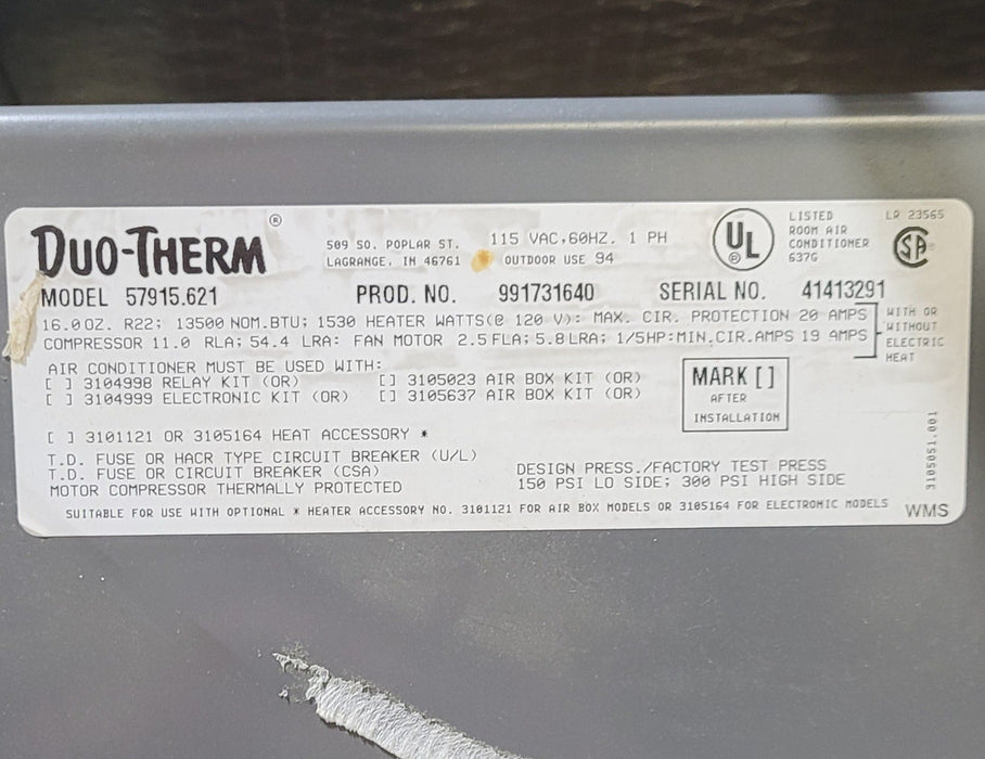 Used Duo-Therm Air Conditioner, Head Unit, 13500 BTU, Cool Only - 57915.621