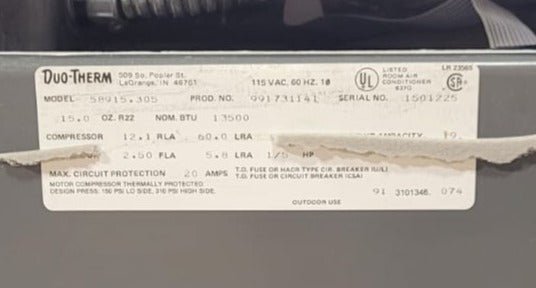 Used Duo-Therm Air Conditioner, Head Unit, 13500 BTU, Cool Only - 58915.305 HAS RIBBON STYLE WIRE CONNECTOR