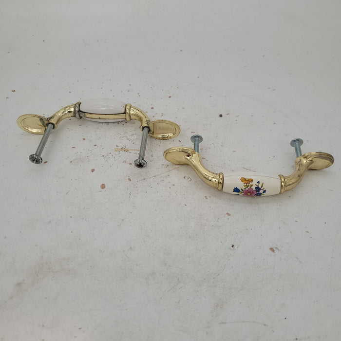 Used Gold (with flower centers) Cabinet Handle 3" Hole Spacing