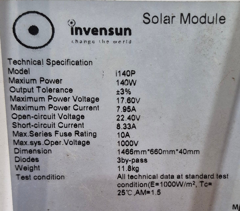 Used Invensun Solar Panel i140P - 140 WATT