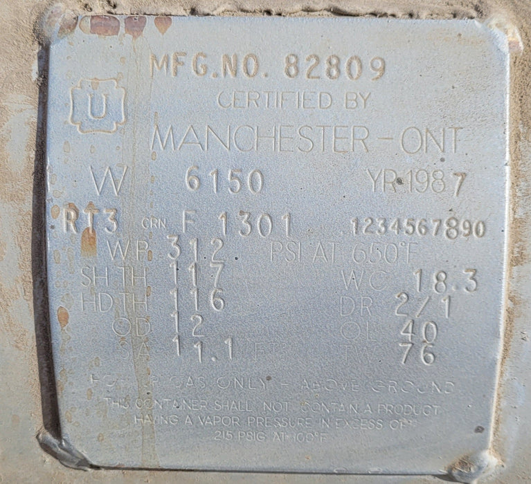 Used Manchester Tank 82809 Permanent Mount Propane Tank