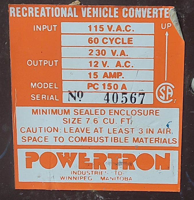 Used Powertron 15 AMP Converter PC 150 A