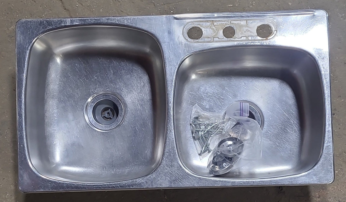 Used Double Kitchen Sink 33 7/8” W x 19” L