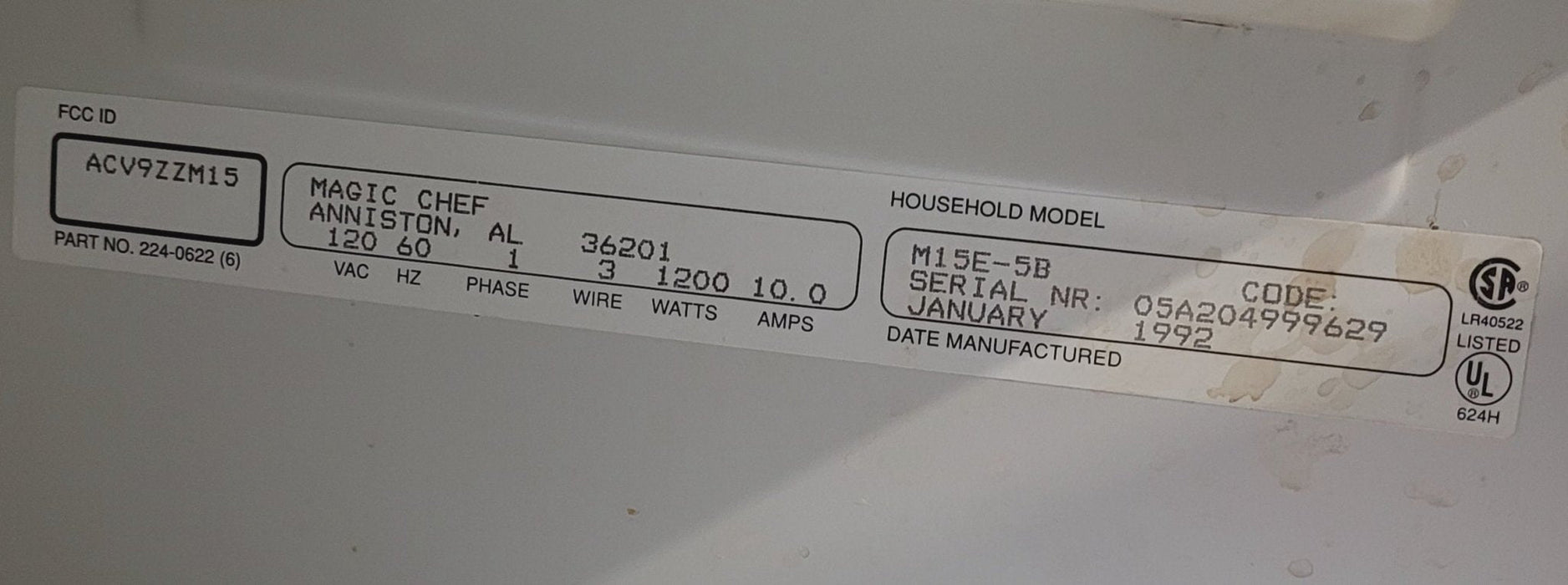 Used RV Microwave Magic Chef 20 3/8" W X 12 3/4" H X 13 1/4" D