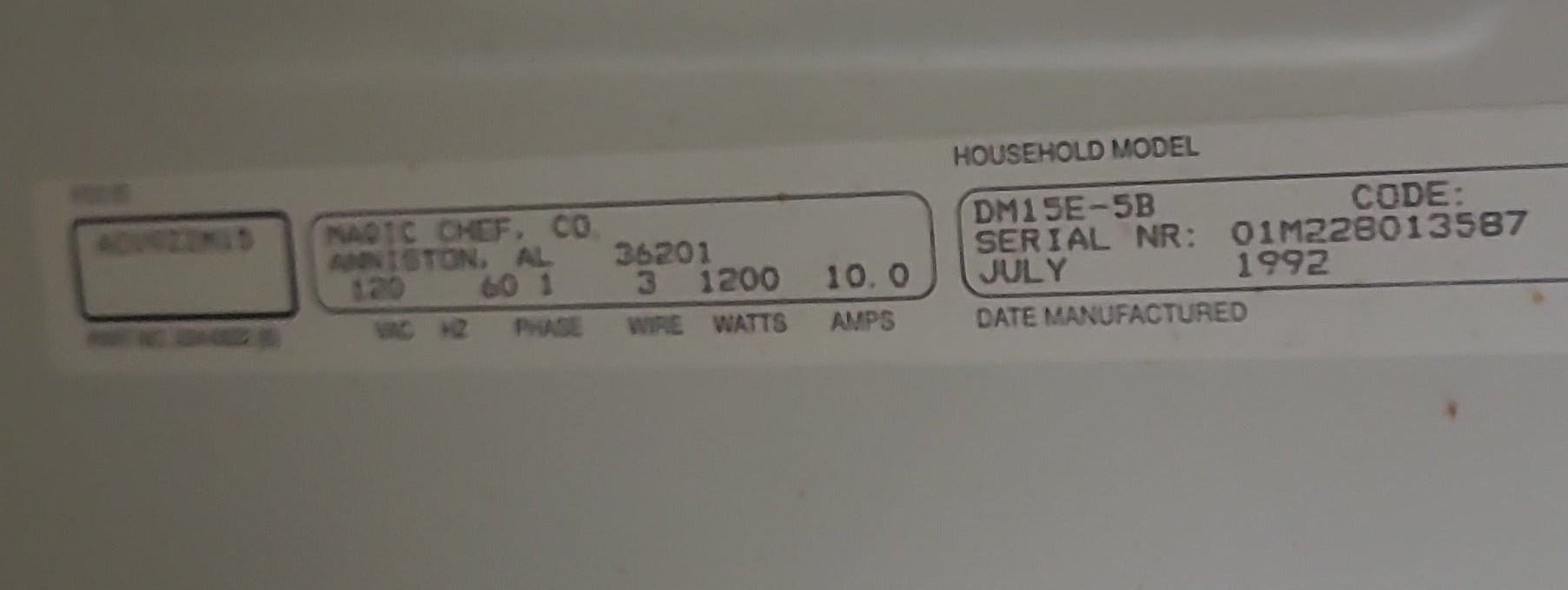 Used RV Microwave Magic Chef 20 3/8" W X 13 1/4" H X 13 1/2" D