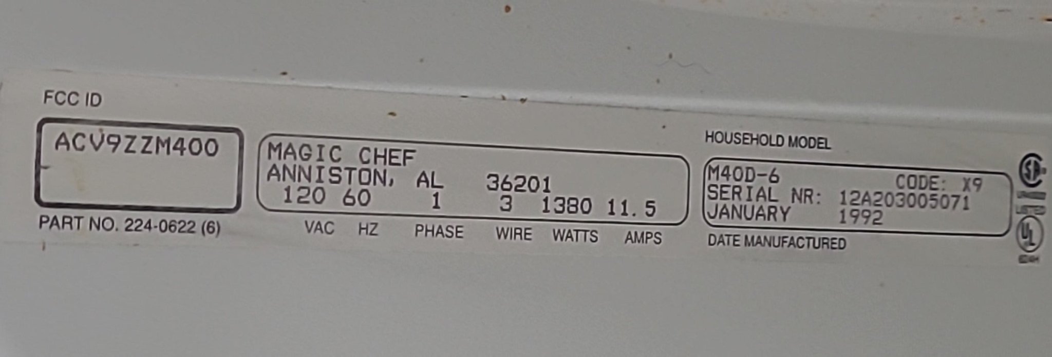 Used RV Microwave Magic Chef 21 3/4" W X 15" H X 15 1/2" D