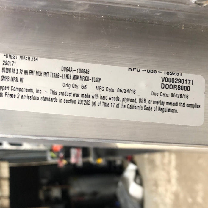 Used Rv Radius Entry Door 25 3/4 x 71 1/2 2016 Forrest River V000290171