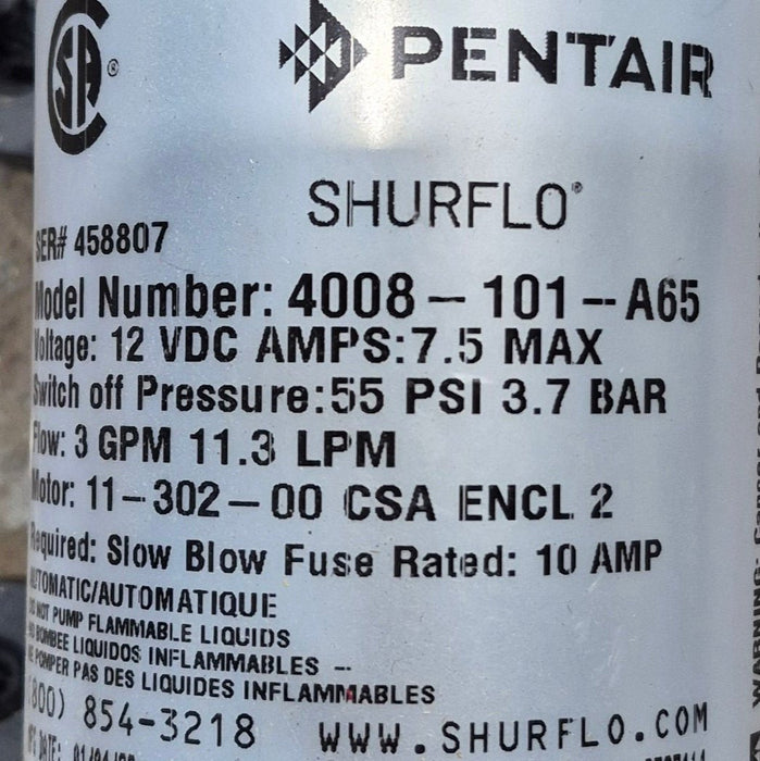 Used SHURflo Water Pump Motor Assembly 4008 - 101 - A65 - Young Farts RV Parts