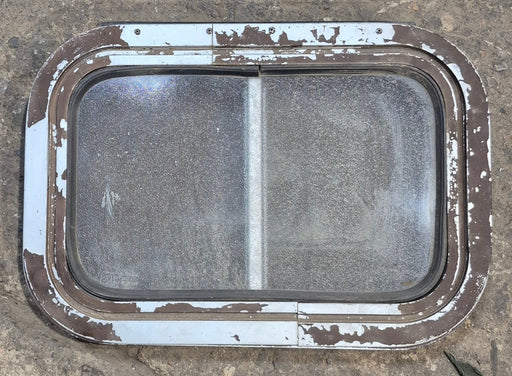 Used Silver - ish Radius Opening Window : 16 1/2 x 11 1/4" x 2" D - Young Farts RV Parts