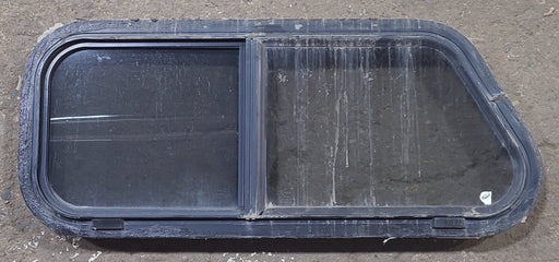 Used Slanted Black Radius Opening Window : 30 1/4" W X 11 3/4" H X 1 7/8" D - Young Farts RV Parts