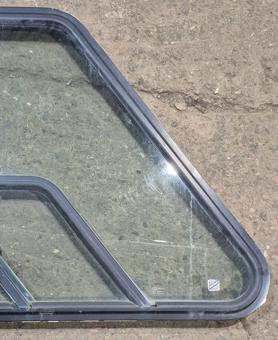 Used Slanted Black Radius Opening Window : 36 1/4" W x 26 1/2" H x 1 3/4" D - Motorhome Front Passenger Side - Young Farts RV Parts