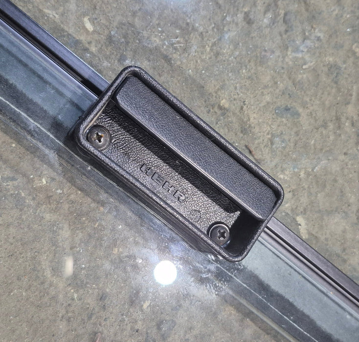 Used Slanted Black Radius Opening Window : 36 1/4" W x 26 1/2" H x 1 3/4" D - Motorhome Front Passenger Side - Young Farts RV Parts