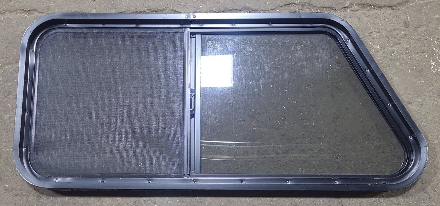 Used Slanted Black Radius Opening Window : 41 3/4" W x 17 3/4" H x 1 7/8" D - Young Farts RV Parts