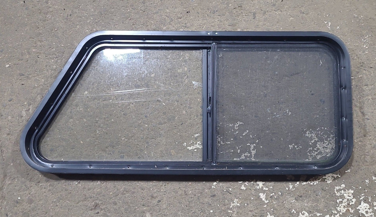 Used Slanted Black Radius Opening Window : 41 3/4" W x 17 3/4" H x 1 7/8" D - Young Farts RV Parts