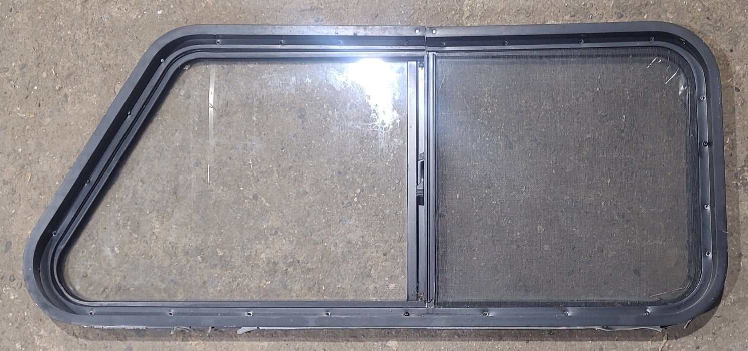 Used Slanted Black Radius Opening Window : 41 3/4" W x 17 3/4" H x 1 7/8" D - Young Farts RV Parts