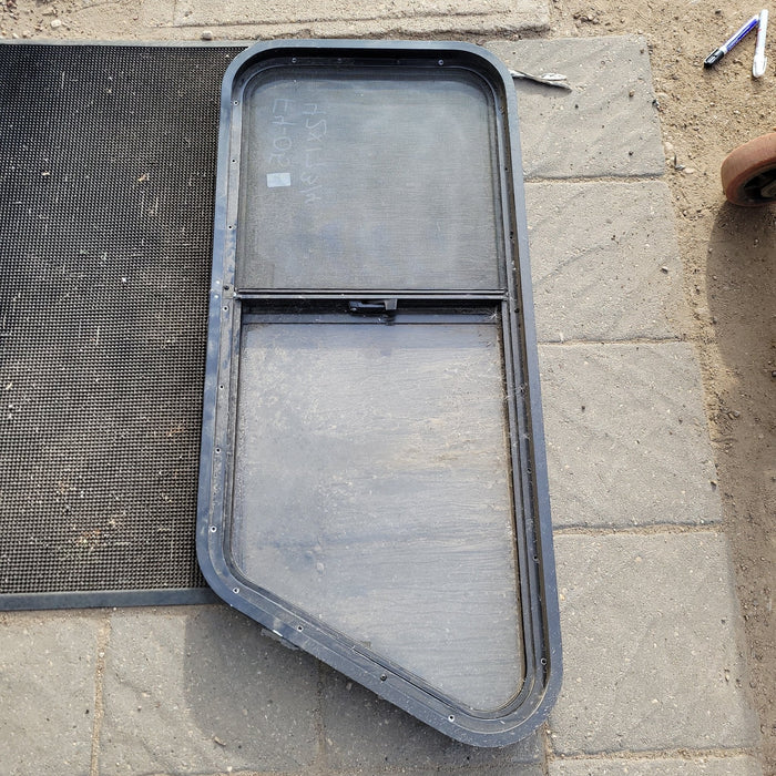 Used Slanted Black Radius Opening Window : 42 X 17 3/4 X 2" D - Young Farts RV Parts
