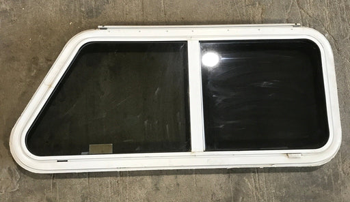 Used Slanted White Radius Emergency Opening Window : 42" W x 17 1/2" H x 2" D - Young Farts RV Parts
