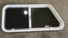 Used Slanted White Radius Emergency Opening Window : 42" W x 17 1/2" H x 2" D - Young Farts RV Parts