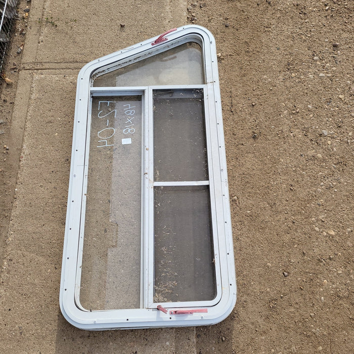 Used Slanted White Radius Emergency Opening Window : 48 X 18 X 2" D - Young Farts RV Parts