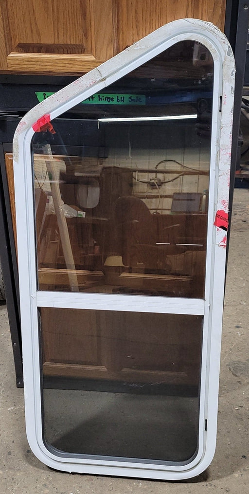 Used Slanted White Radius Opening Window : 17 3/4" H X 42" W X 2" D - Young Farts RV Parts