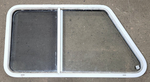 Used Slanted White Radius Opening Window : 21 1/2" H X 41" W X 2" D - Young Farts RV Parts