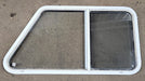 Used Slanted White Radius Opening Window : 21 1/2" H X 41" W X 2" D - Young Farts RV Parts