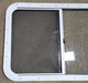 Used Slanted White Radius Opening Window : 21 1/2" H X 41" W X 2" D - Young Farts RV Parts